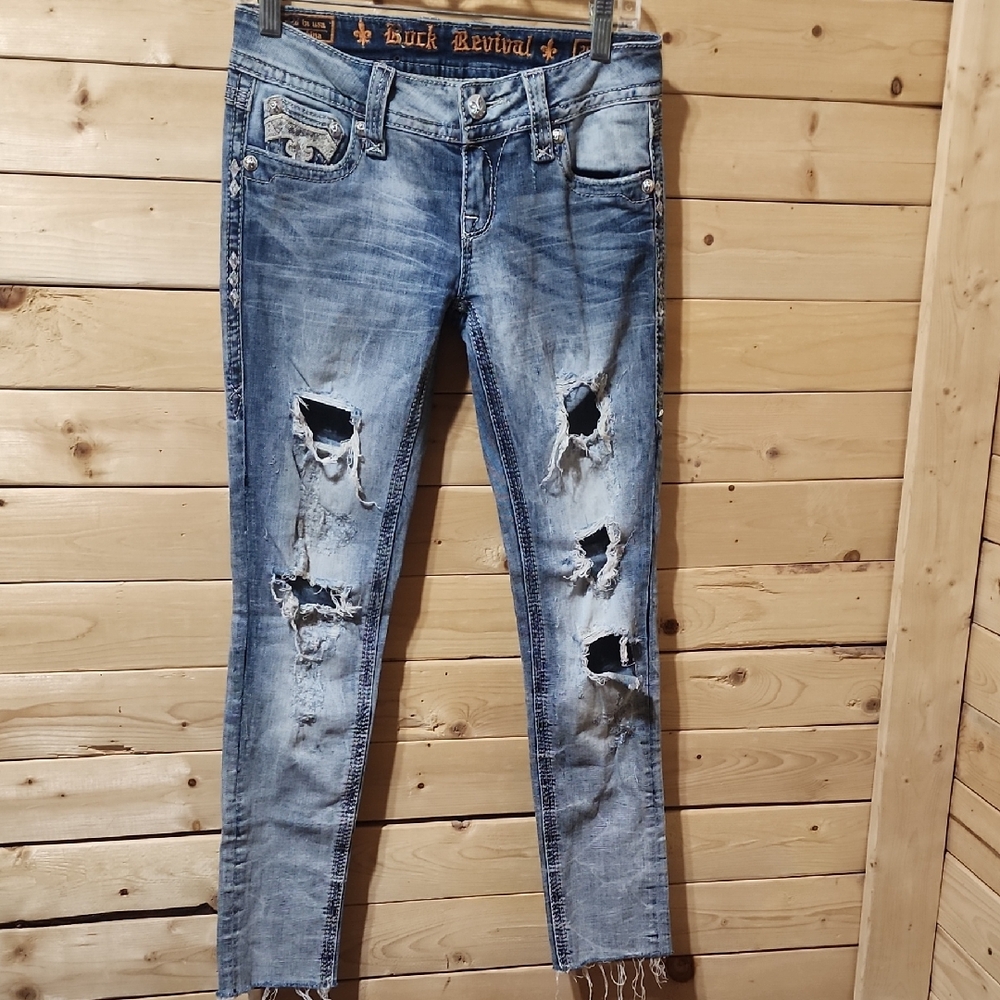 Womens Rock RevivalJeans Thrashed  Size 26 Skinny Distressed Light Wash Davina